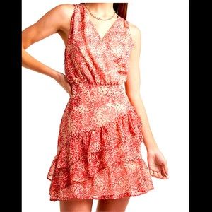 NWT Express XL Paisley Ruffle Wrap Front Pink Prin Dress